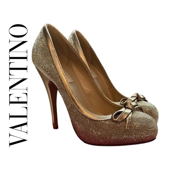 Valentino Garavani Gold Sparkly Platform Pumps - Picture 1 of 8